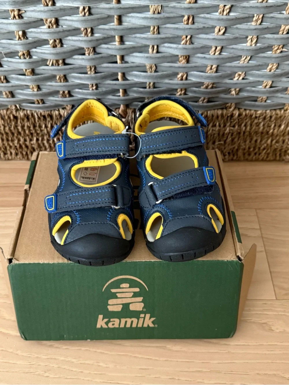 Kamik Kids' Navy and Yellow Outdoor Sandals size 10